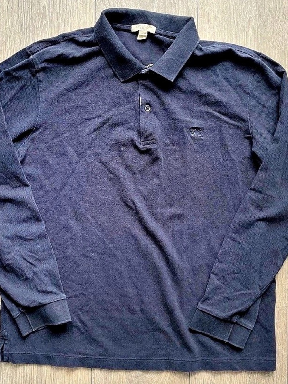 Burberry Navy Blue Long Sleeve Polo Shirt Size L